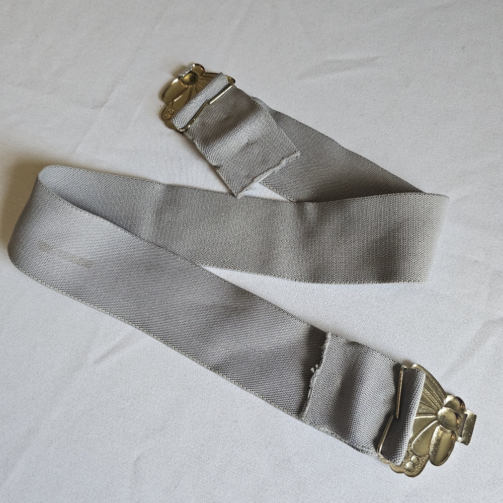 Women's Stretch Butterfly Belt 70's - 80's Grey / Gold Vintage - Picture 4 of 6